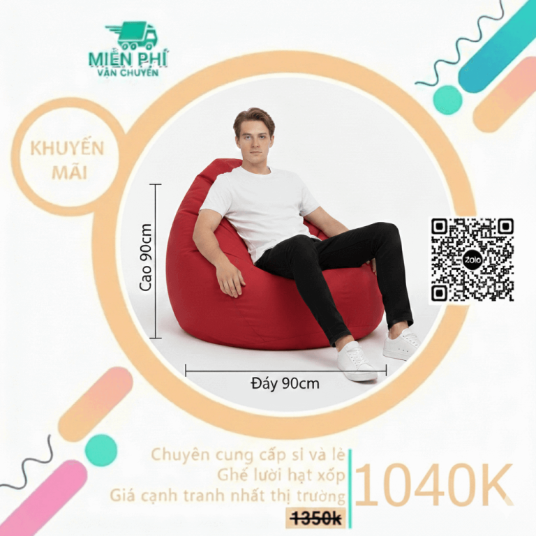 Ghế lười Decor quán Cafe hình giọt nước phối màu Đen – Đỏ GLN162